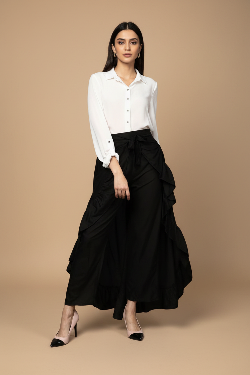 Snuggle Spot Women's Rayon Ruffled Elasticated Skirt (Black)