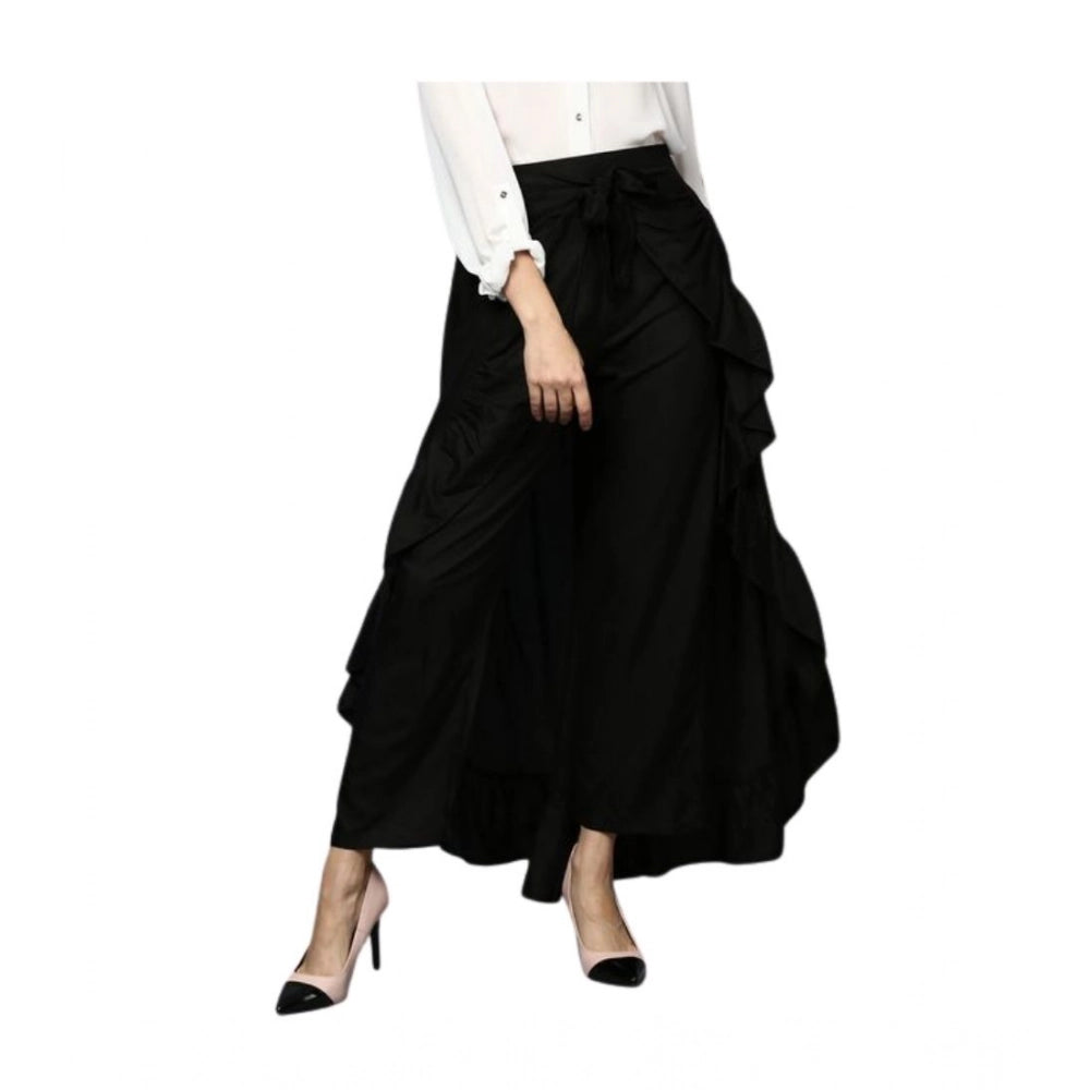 Snuggle Spot Women's Rayon Ruffled Elasticated Skirt (Black)