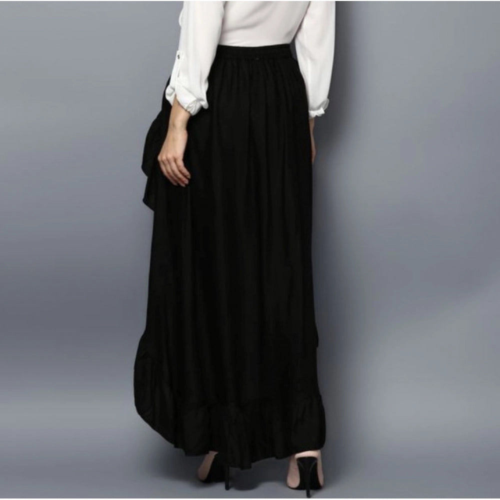 Snuggle Spot Women's Rayon Ruffled Elasticated Skirt (Black)