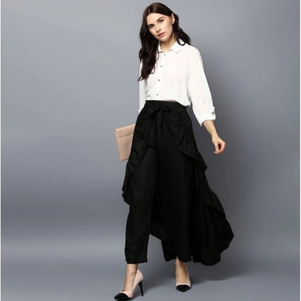 Snuggle Spot Women's Rayon Ruffled Elasticated Skirt (Black)