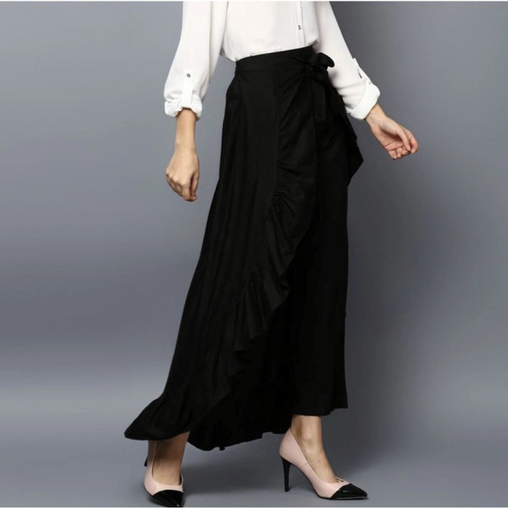 Snuggle Spot Women's Rayon Ruffled Elasticated Skirt (Black)