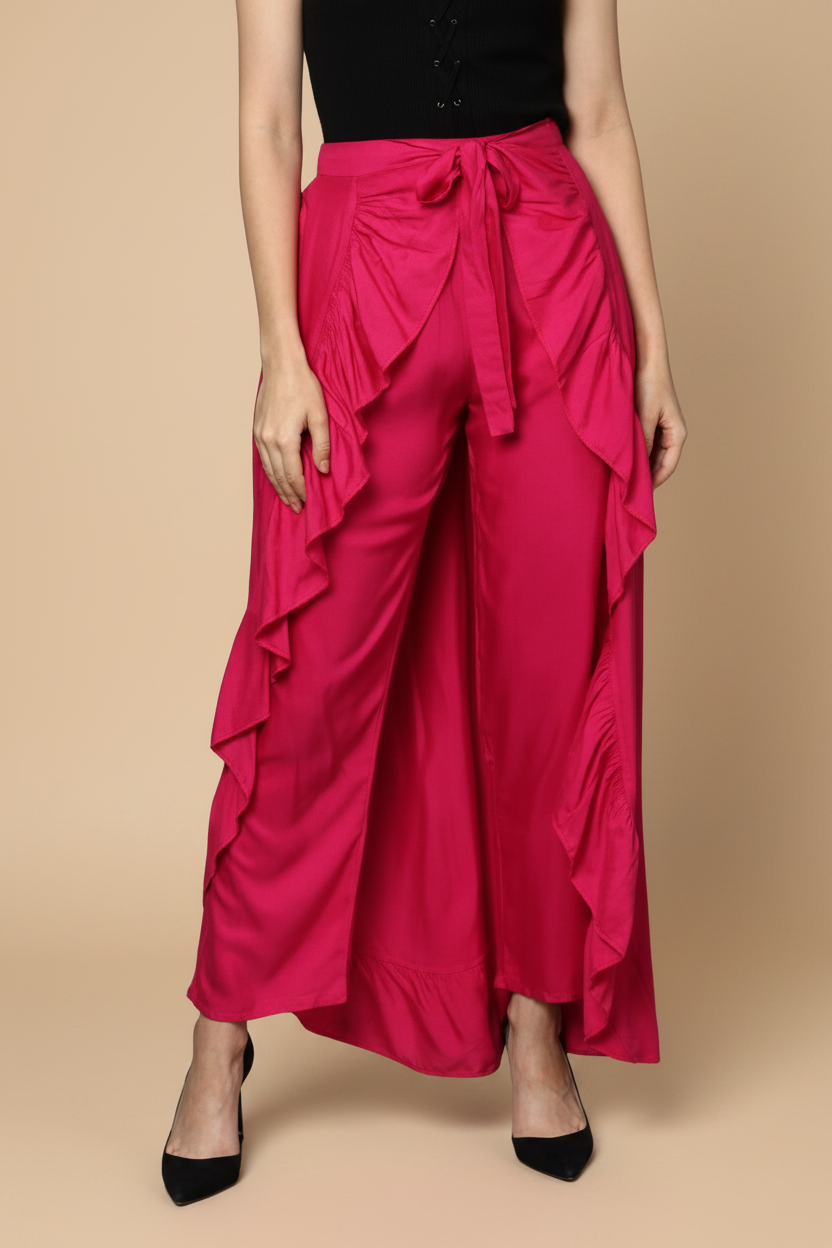 Snuggle Spot Women's Rayon Ruffled Elasticated Skirt (Pink)