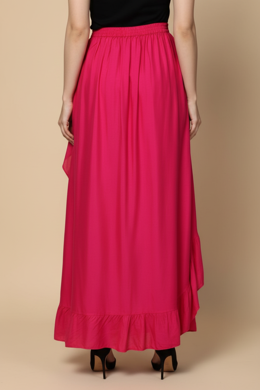 Snuggle Spot Women's Rayon Ruffled Elasticated Skirt (Pink)