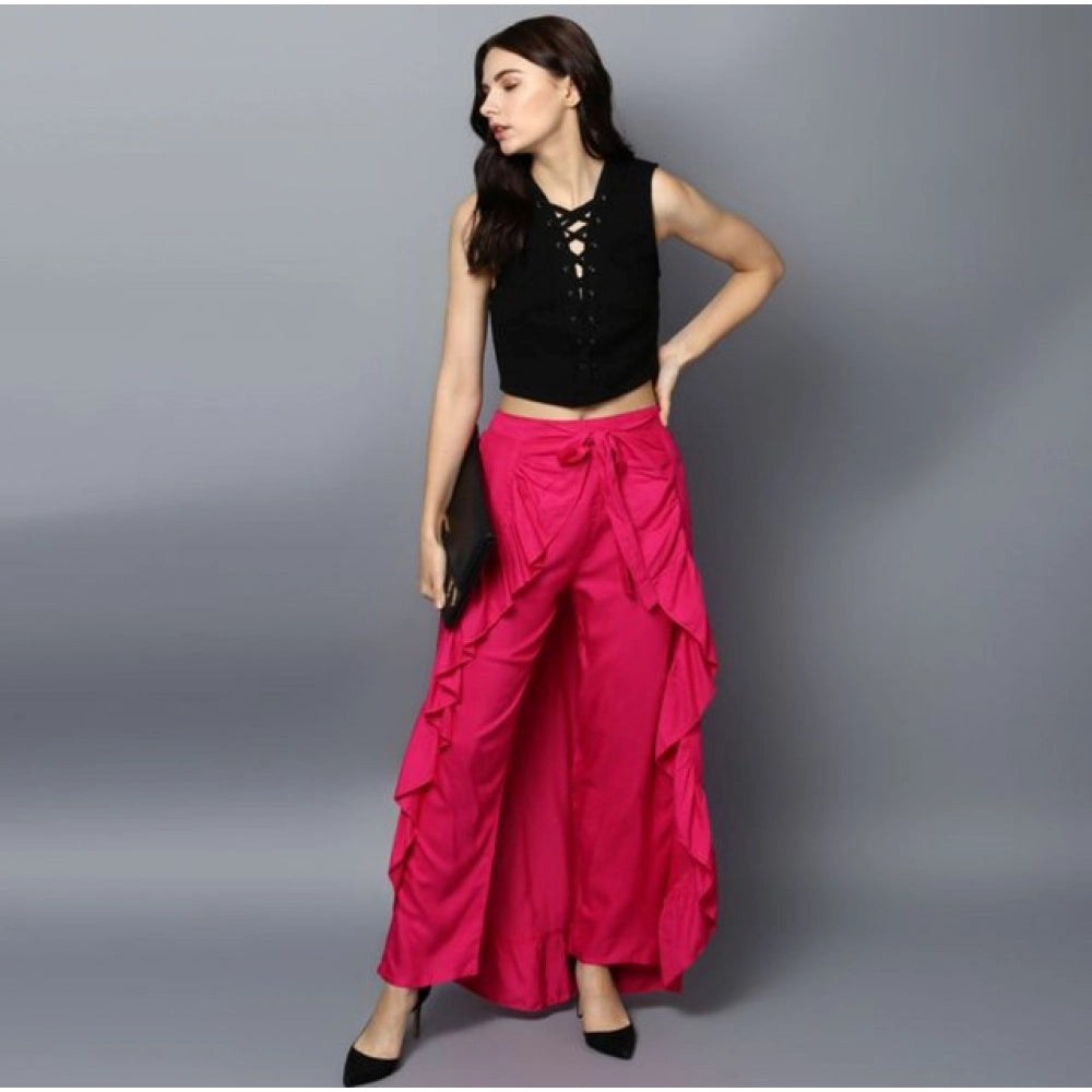 Snuggle Spot Women's Rayon Ruffled Elasticated Skirt (Pink)