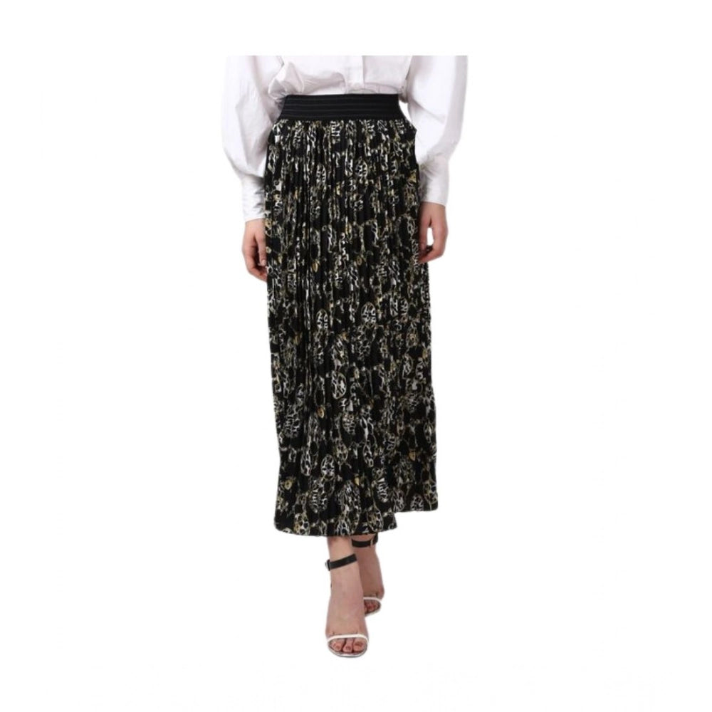 Snuggle Spot Women's Georgette Chain Print Elasticated Skirt (Black-Cream)