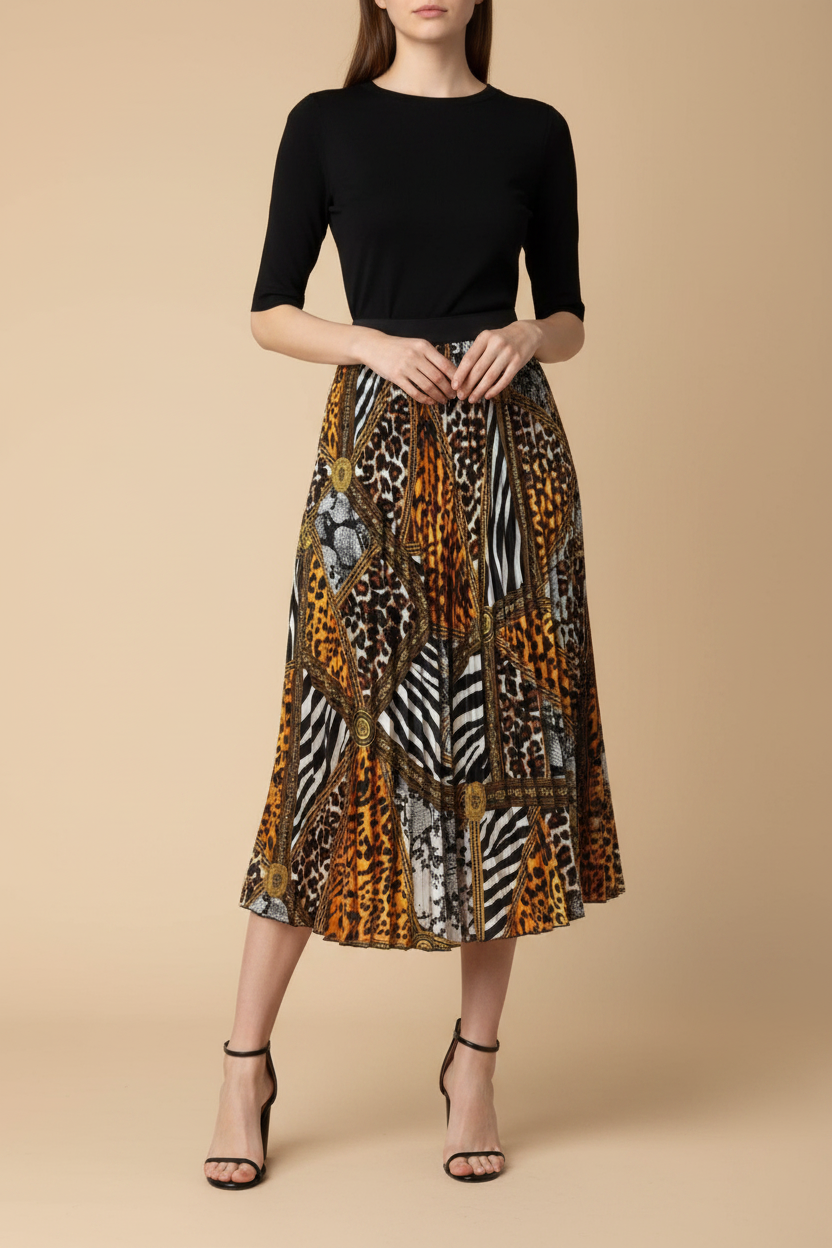 Snuggle Spot Women's Satin Pleated Elasticated Skirt (Multicolor)