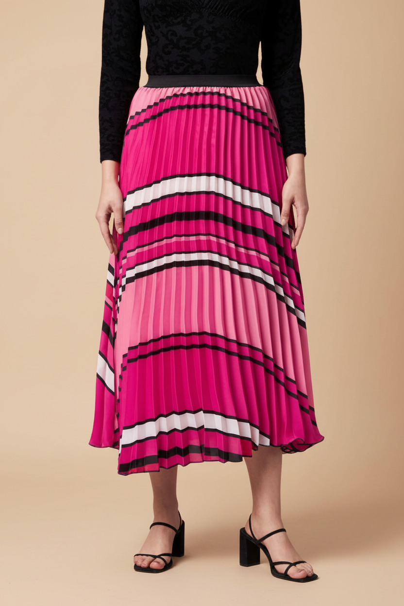 Snuggle Spot Women's Satin Pleated Elasticated Skirt (Pink)