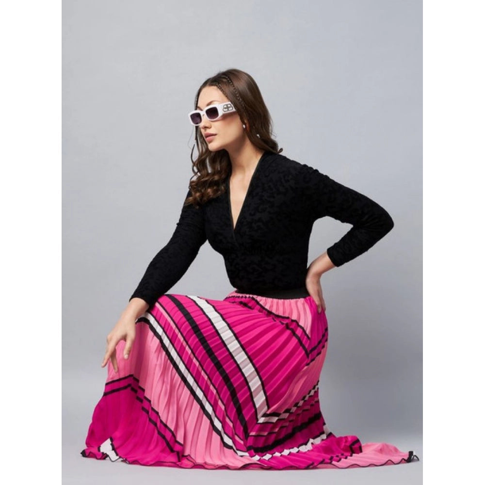 Snuggle Spot Women's Satin Pleated Elasticated Skirt (Pink)