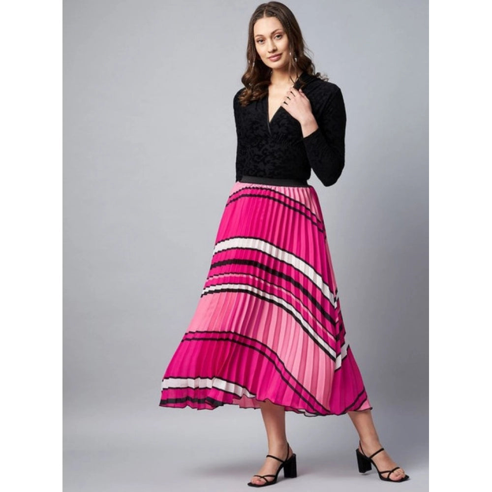 Snuggle Spot Women's Satin Pleated Elasticated Skirt (Pink)