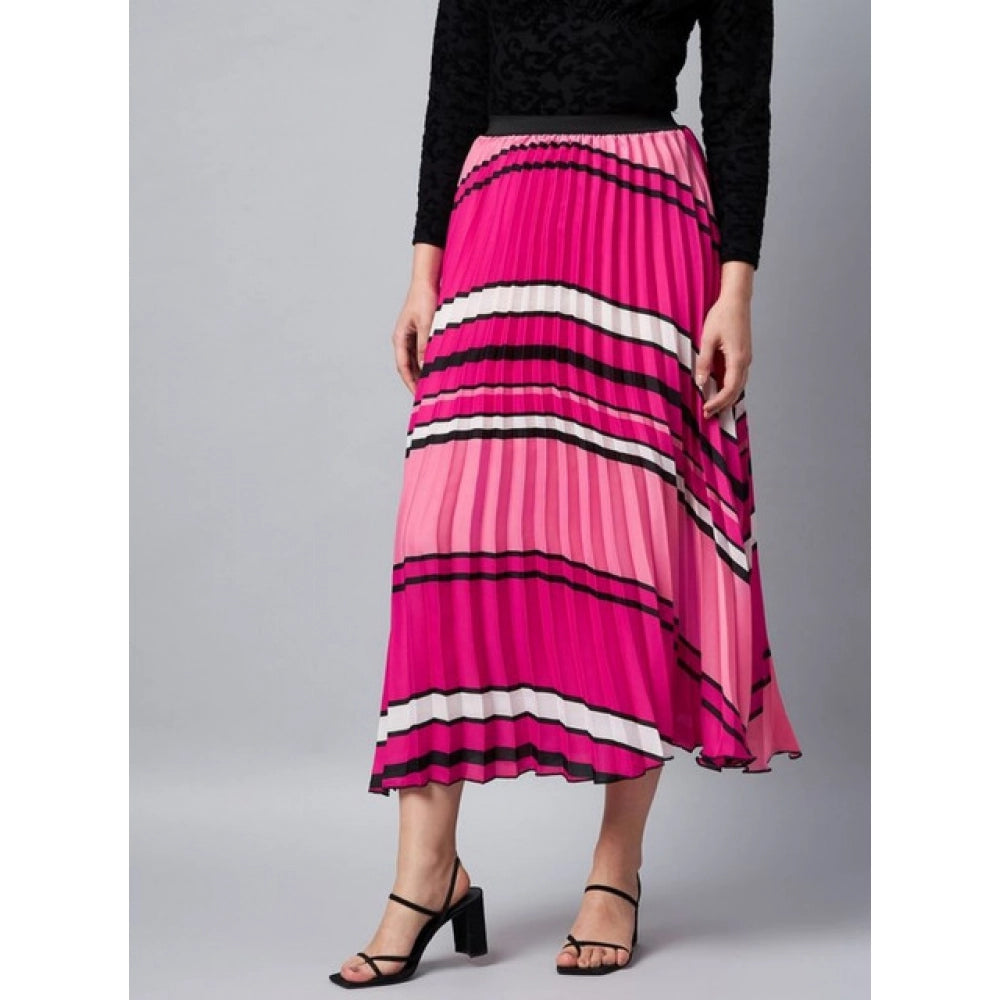 Snuggle Spot Women's Satin Pleated Elasticated Skirt (Pink)