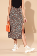 Snuggle Spot Women's Polyester Floral Side Zip Skirt (Grey - Coral)