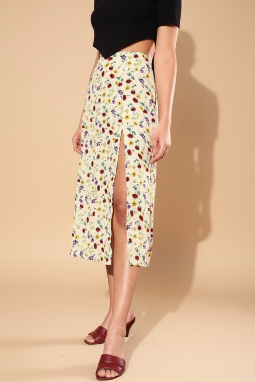 Snuggle Spot Women's Polyester Floral Side Zip Skirt (Multicolor)