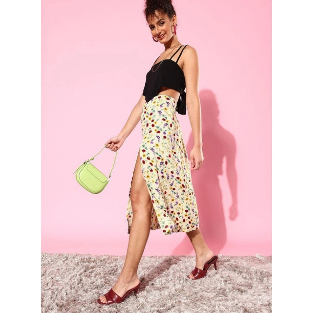 Snuggle Spot Women's Polyester Floral Side Zip Skirt (Multicolor)
