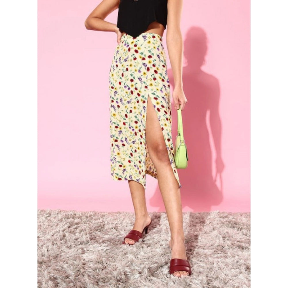 Snuggle Spot Women's Polyester Floral Side Zip Skirt (Multicolor)
