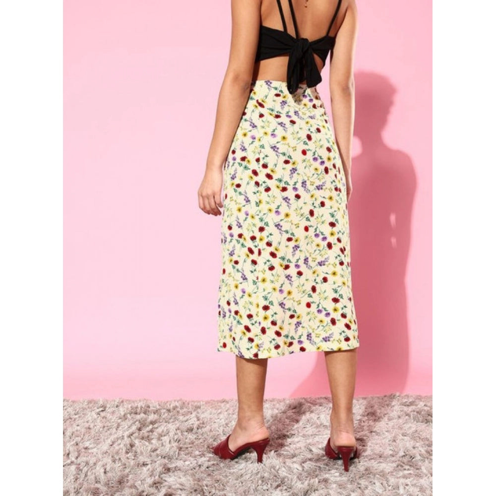 Snuggle Spot Women's Polyester Floral Side Zip Skirt (Multicolor)