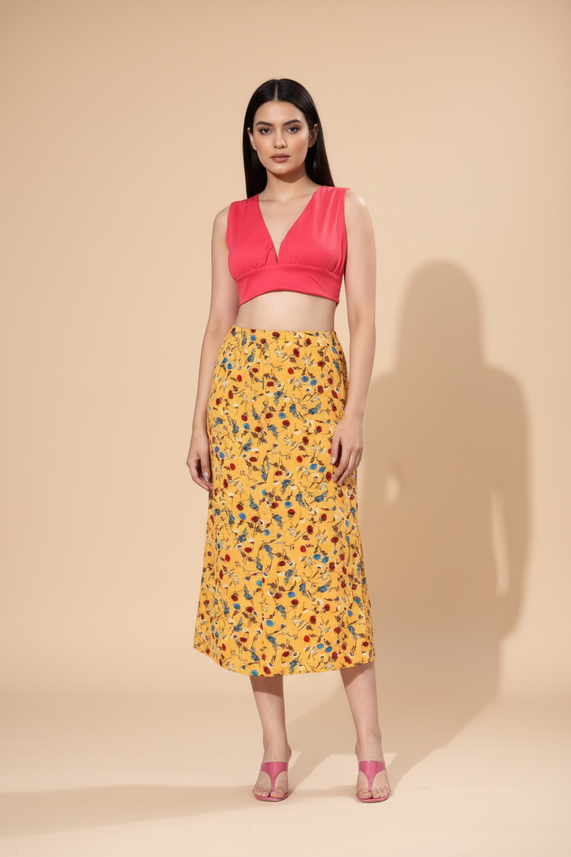 Snuggle Spot Women's Polyester Floral Side Zip Skirt (Multicolor)