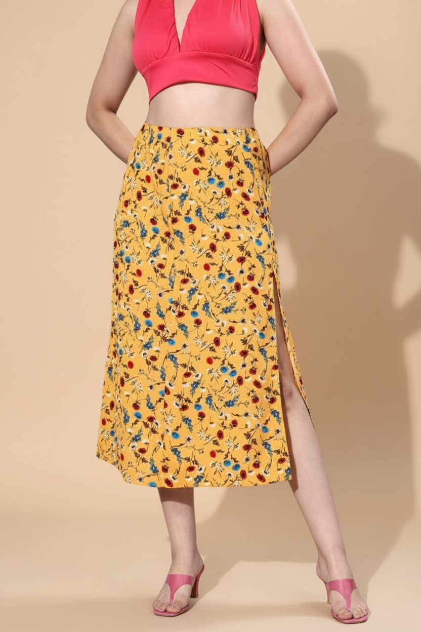 Snuggle Spot Women's Polyester Floral Side Zip Skirt (Multicolor)