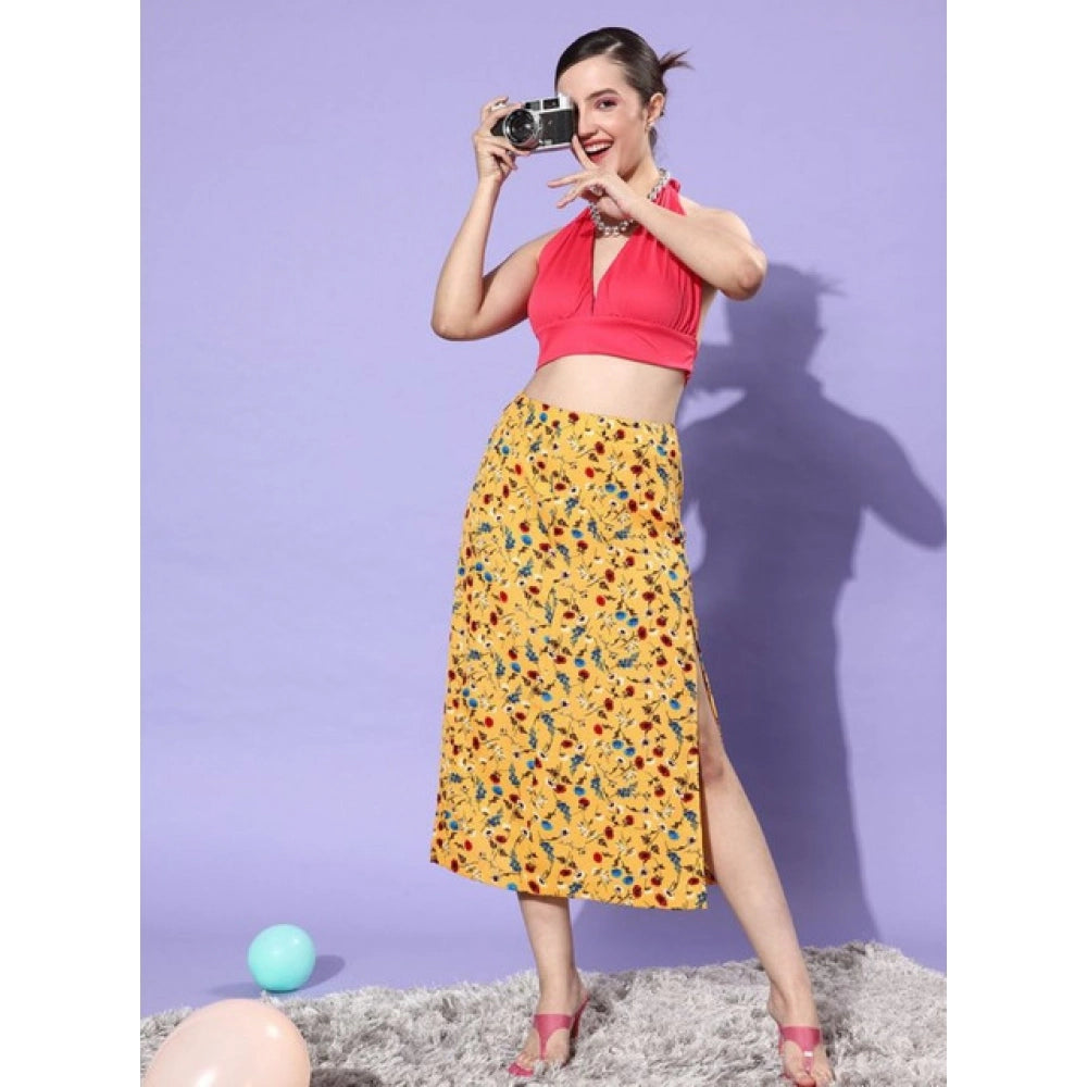 Snuggle Spot Women's Polyester Floral Side Zip Skirt (Multicolor)