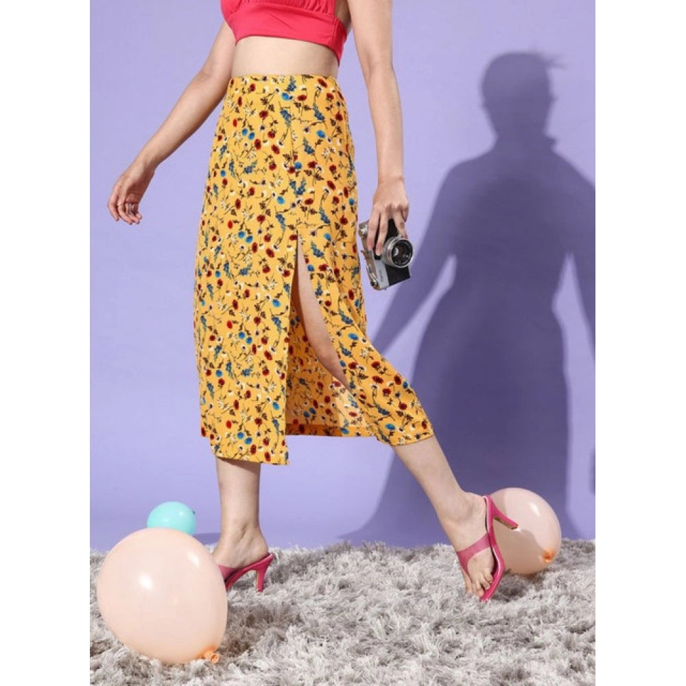 Snuggle Spot Women's Polyester Floral Side Zip Skirt (Multicolor)