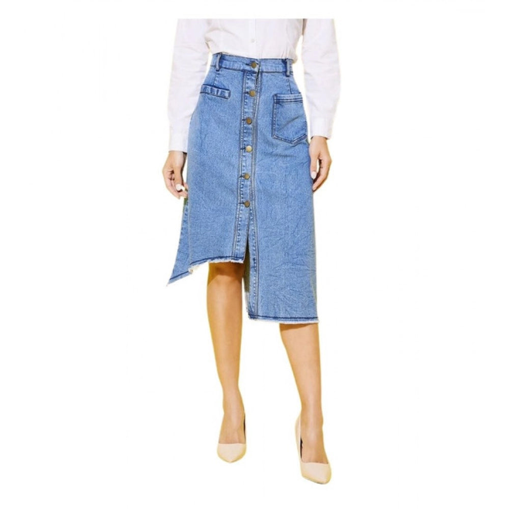 Snuggle Spot Women's Denim Hi Lo Buttoned Skirt (Blue)