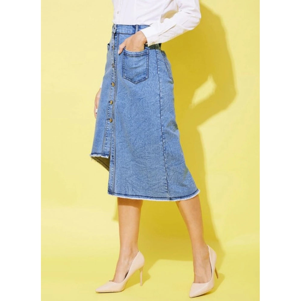 Snuggle Spot Women's Denim Hi Lo Buttoned Skirt (Blue)