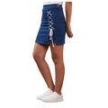 Snuggle Spot Women's Denim Lycra Solid Button Skirt (Blue)