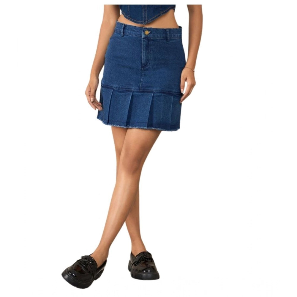 Snuggle Spot Women's Denim Washed Buttoned Skirt (Blue)