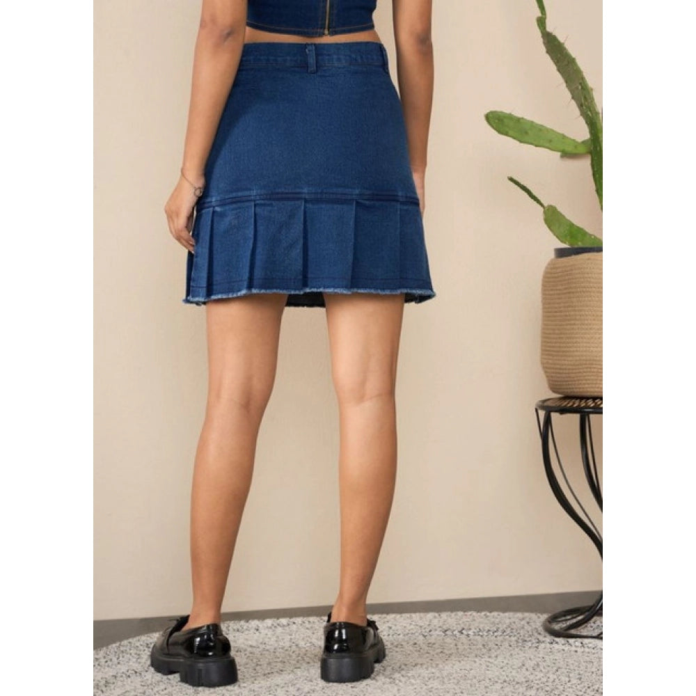 Snuggle Spot Women's Denim Washed Buttoned Skirt (Blue)