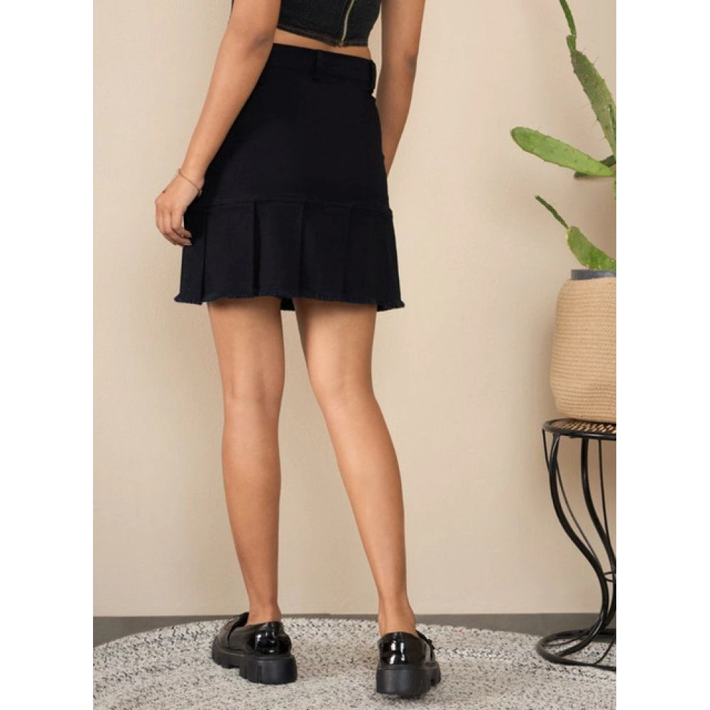 Snuggle Spot Women's Denim Washed Buttoned Skirt (Black)