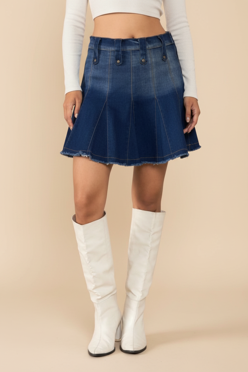 Snuggle Spot Women's Denim Washed Buttoned Skirt (Blue)