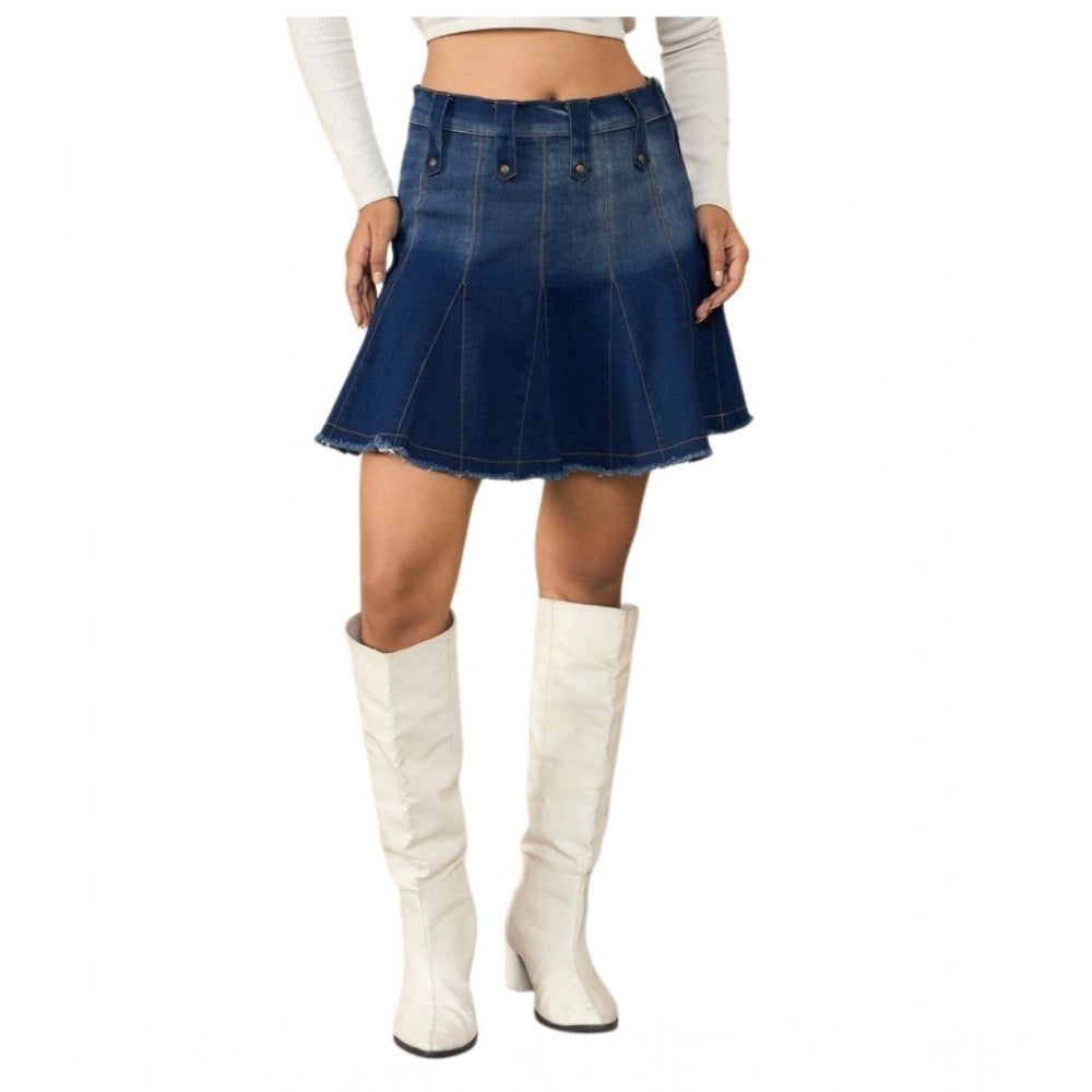 Snuggle Spot Women's Denim Washed Buttoned Skirt (Blue)