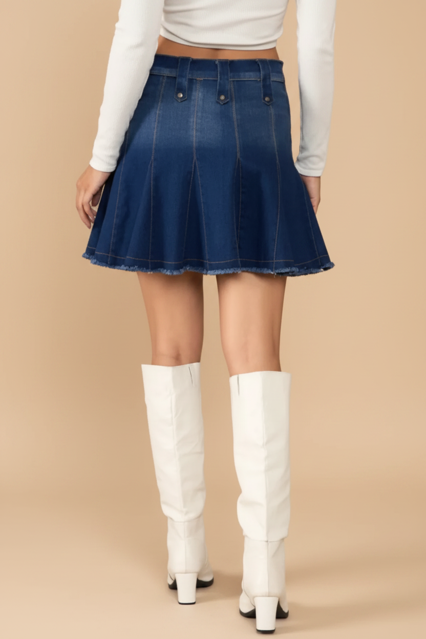 Snuggle Spot Women's Denim Washed Buttoned Skirt (Blue)
