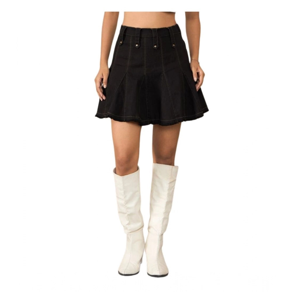 Snuggle Spot Women's Denim Washed Buttoned Skirt (Black)