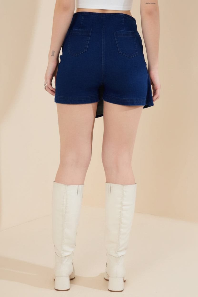 Snuggle Spot Women's Denim Lycra Solid Zip Closure Skorts (Navy)