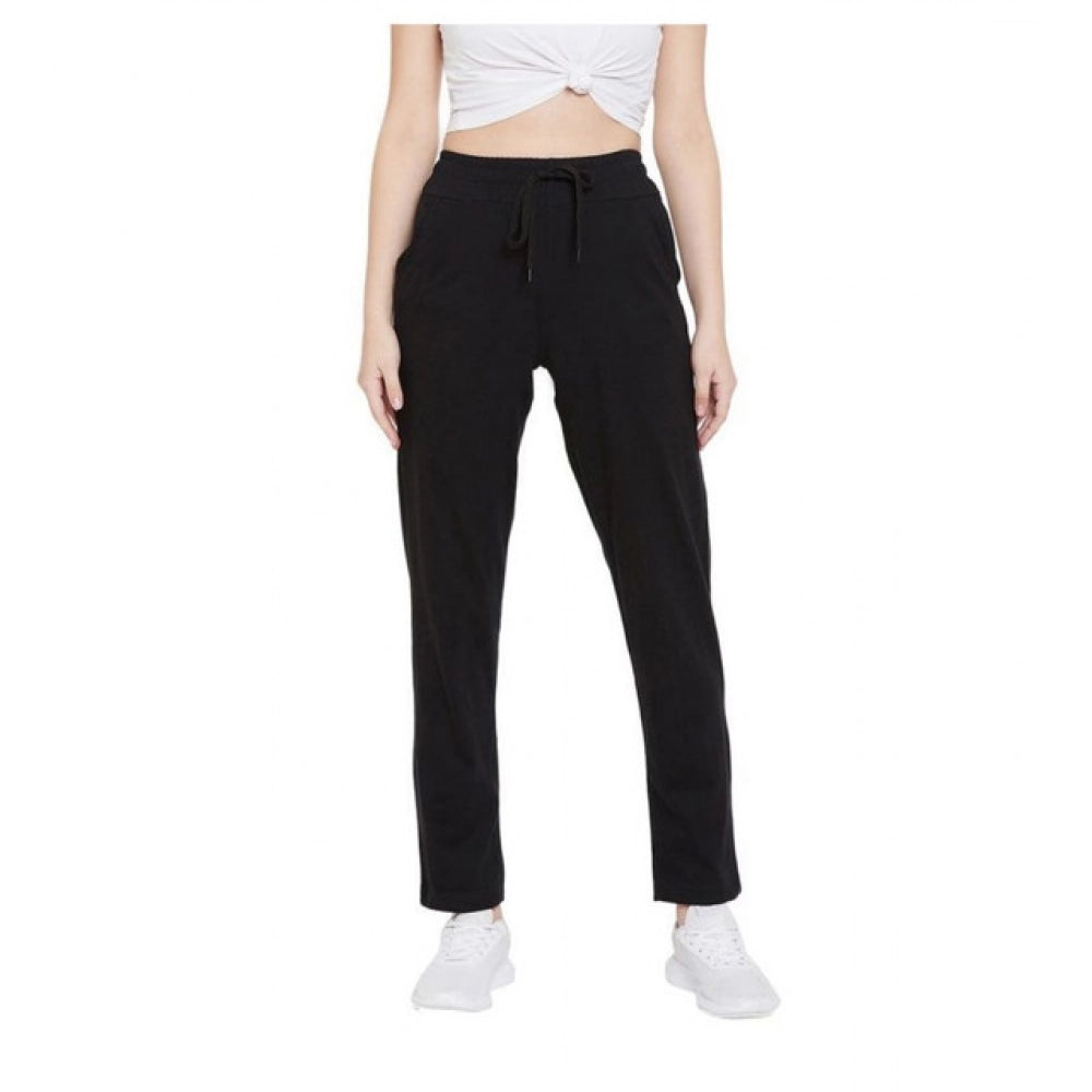 Snuggle Spot Women's Cotton Solid Elasticated Track Pants (Black)