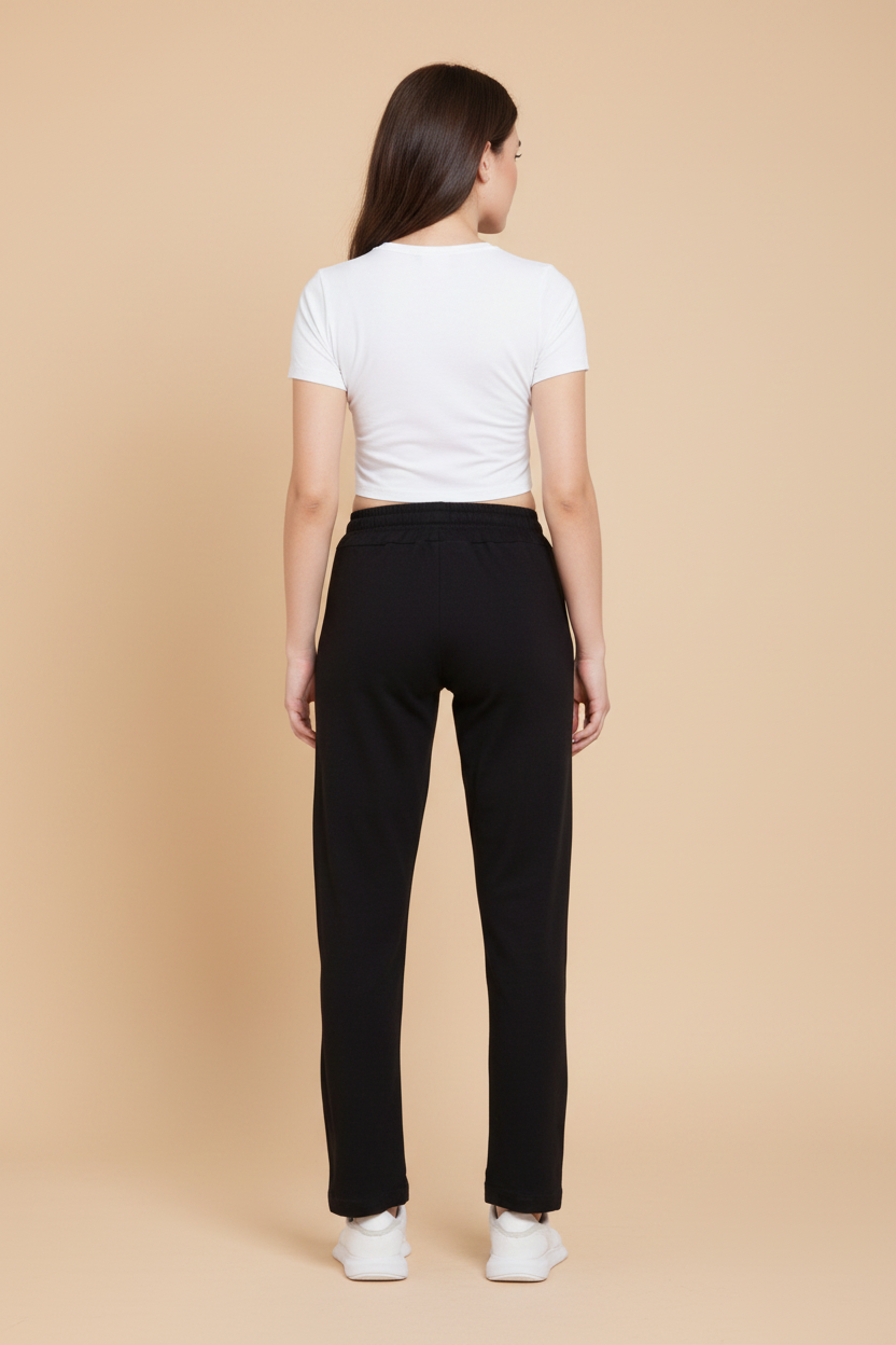 Snuggle Spot Women's Cotton Solid Elasticated Track Pants (Black)