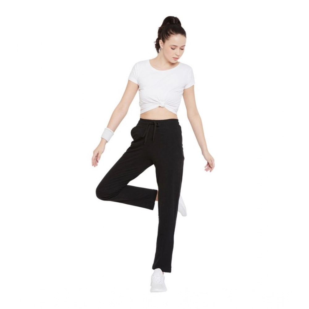 Snuggle Spot Women's Cotton Solid Elasticated Track Pants (Black)