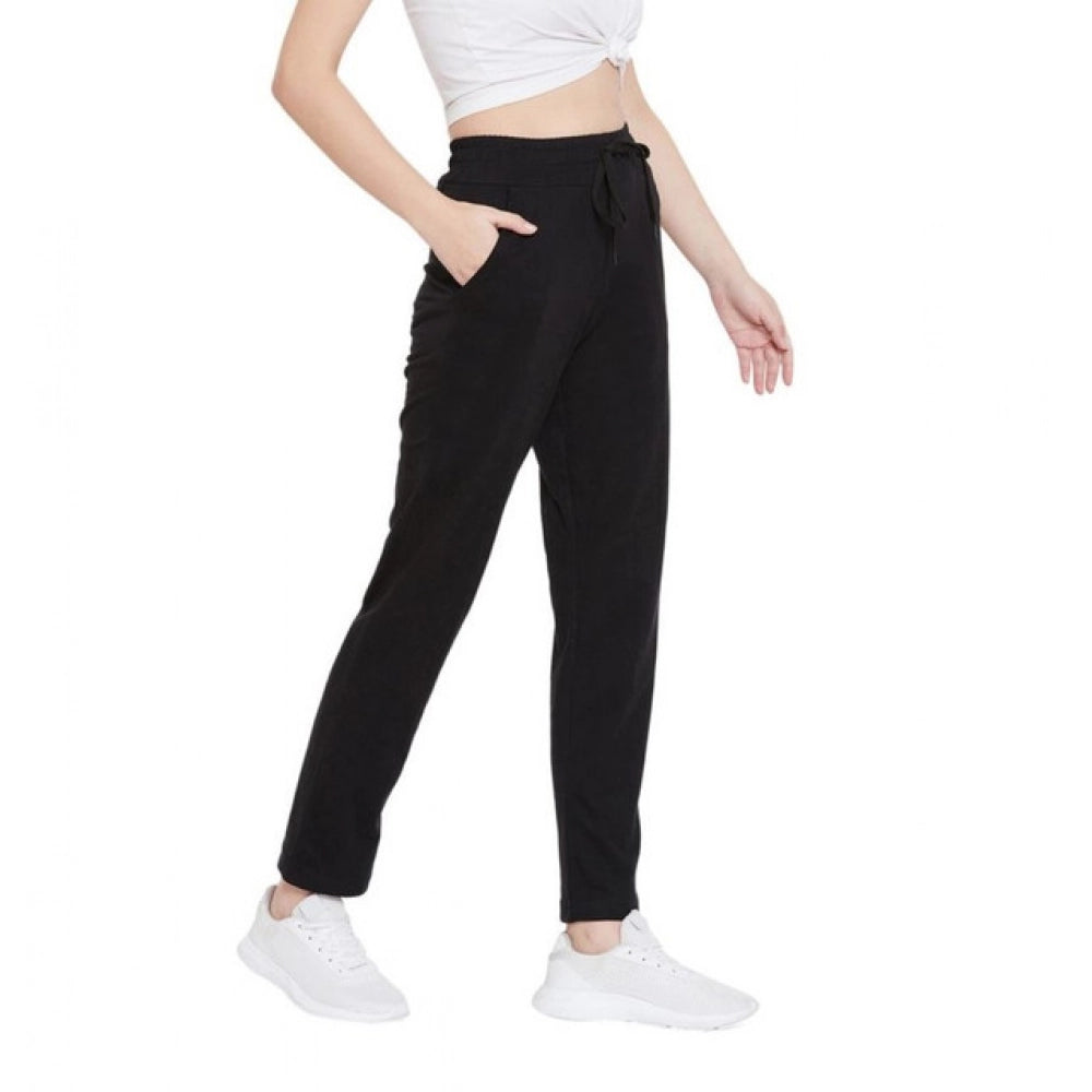 Snuggle Spot Women's Cotton Solid Elasticated Track Pants (Black)