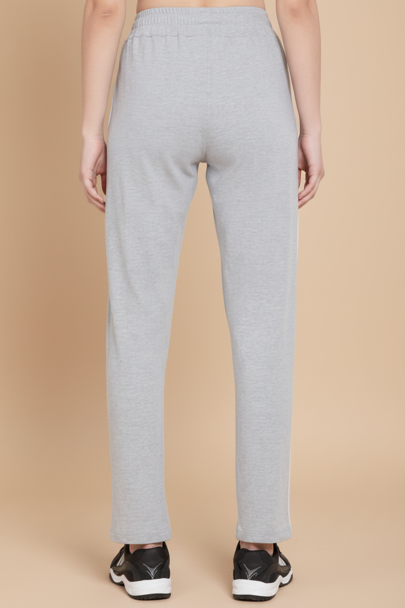 Snuggle Spot Women's Cotton Solid Elasticated Track Pants (Light Grey)
