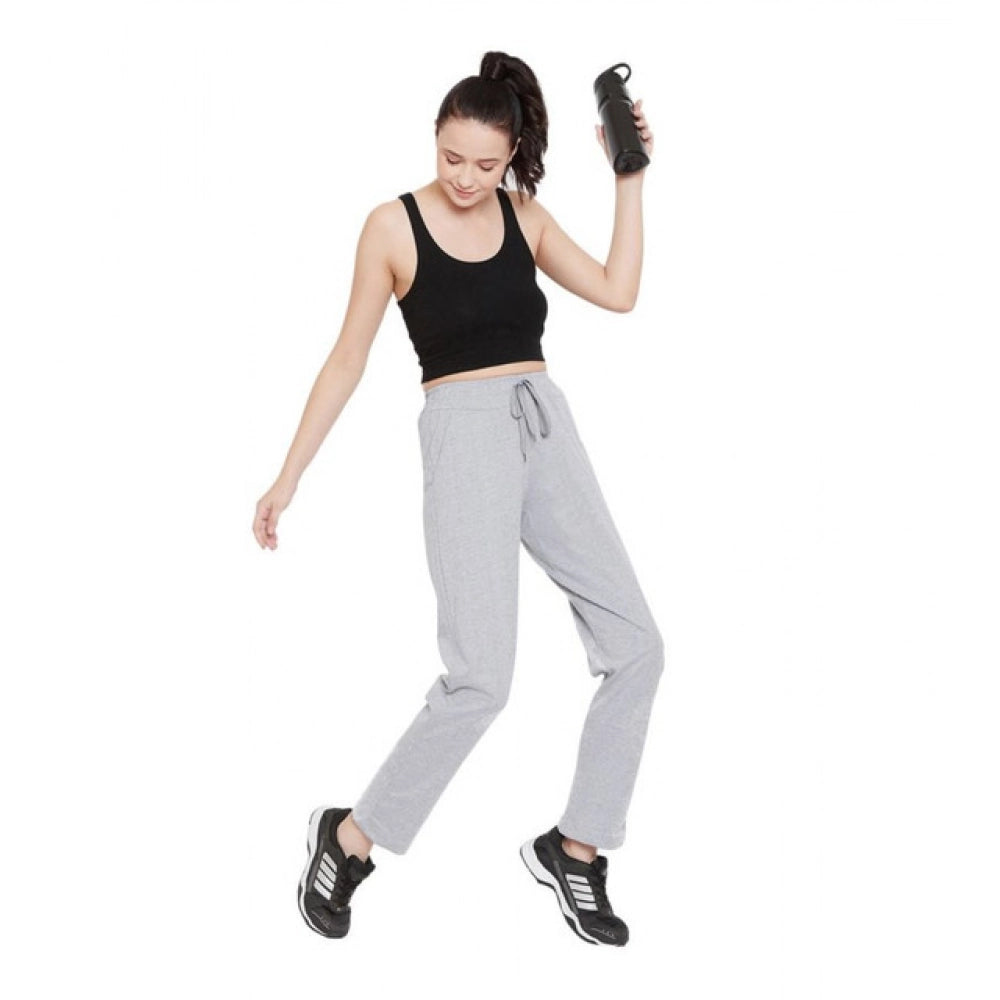 Snuggle Spot Women's Cotton Solid Elasticated Track Pants (Light Grey)