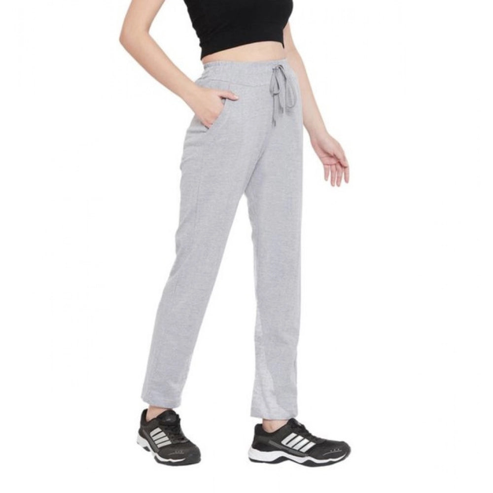 Snuggle Spot Women's Cotton Solid Elasticated Track Pants (Light Grey)