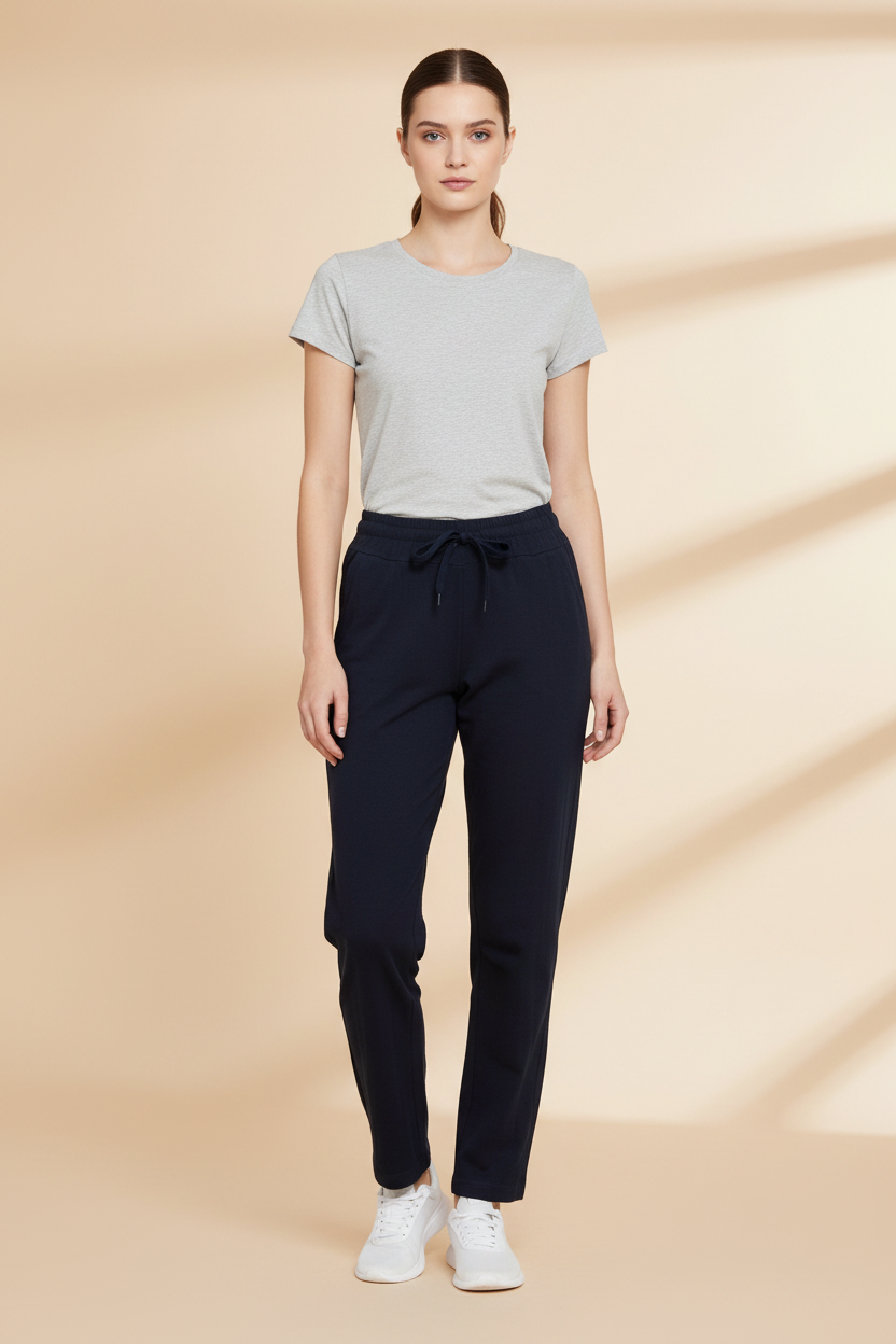 Snuggle Spot Women's Cotton Solid Elasticated Track Pants (Navy)