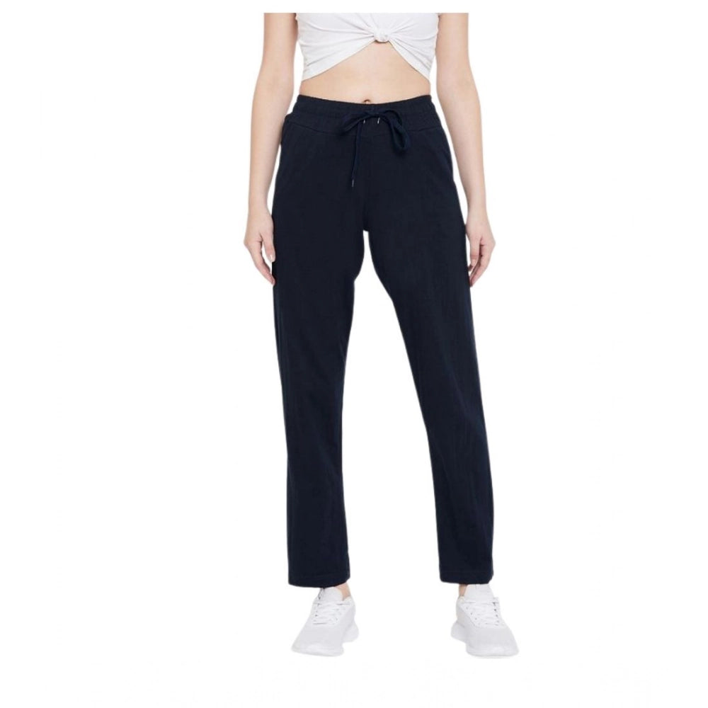 Snuggle Spot Women's Cotton Solid Elasticated Track Pants (Navy)