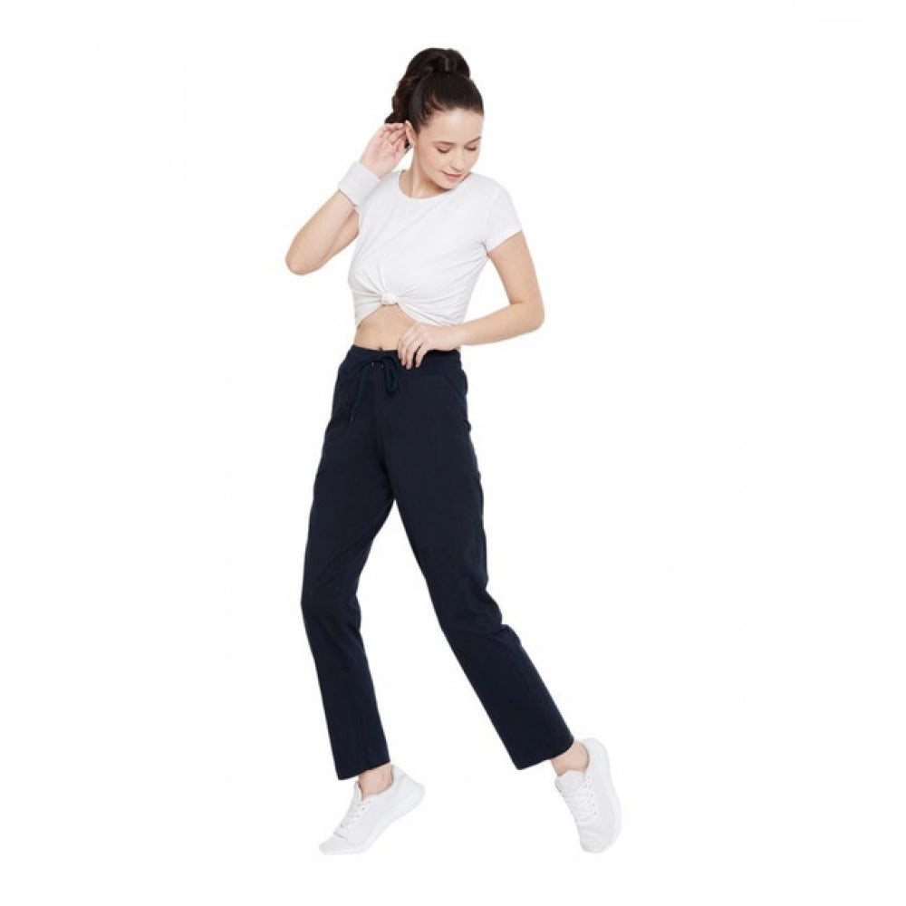 Snuggle Spot Women's Cotton Solid Elasticated Track Pants (Navy)