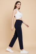 Snuggle Spot Women's Cotton Solid Elasticated Track Pants (Navy)