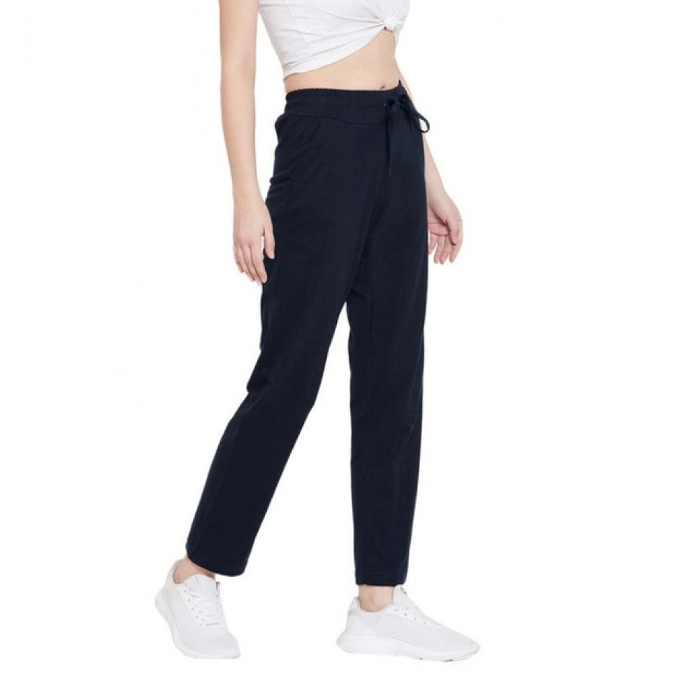 Snuggle Spot Women's Cotton Solid Elasticated Track Pants (Navy)