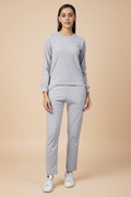 Snuggle Spot Women's Cotton Solid Long Sleeves Tracksuit (Light Grey - Pink)