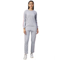Snuggle Spot Women's Cotton Solid Long Sleeves Tracksuit (Light Grey - Pink)