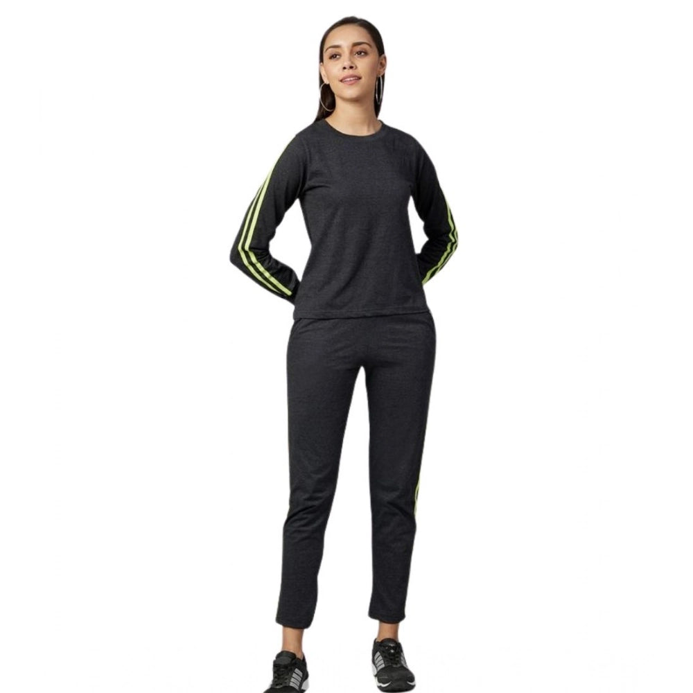 Snuggle Spot Women's Cotton Solid Long Sleeves Tracksuit (Dark Grey - Green)