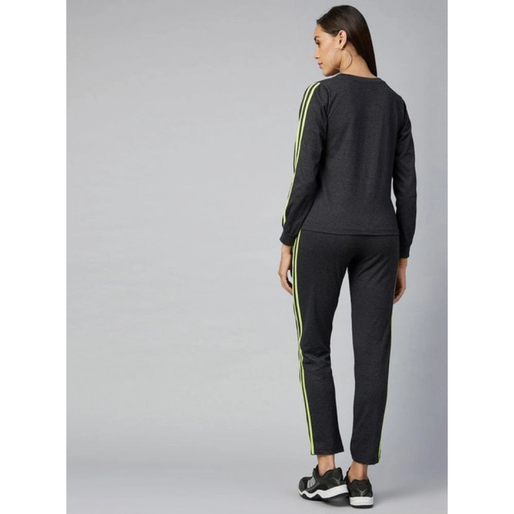 Snuggle Spot Women's Cotton Solid Long Sleeves Tracksuit (Dark Grey - Green)